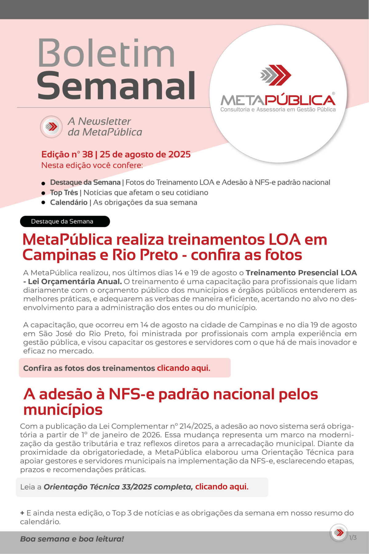 Imagem principal de BOLETIM SEMANAL Nº 38 - 25 DE AGOSTO DE 2025